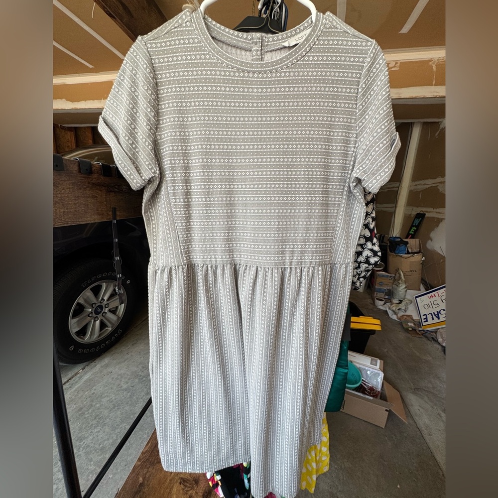 LOFT Light Gray Textured Midi Dress